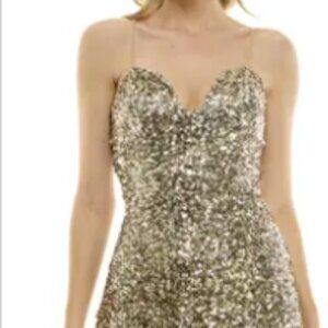 Speechless Gold Sequin Sweetheart Neck Gown